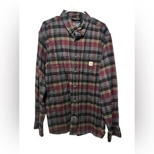 Carhartt Men's Plaid Flannel Shirt Red and Black XL